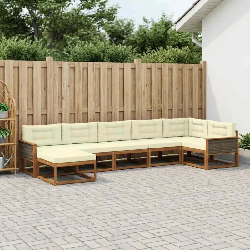 Lauko sofos komplektas su pagalve 7 pcs Natūralus ir grietinėlė