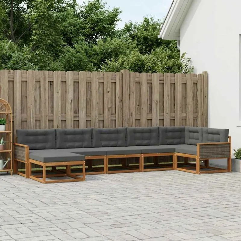 Lauko sofos komplektas su pagalve 7 pcs Natūralus ir antracitas