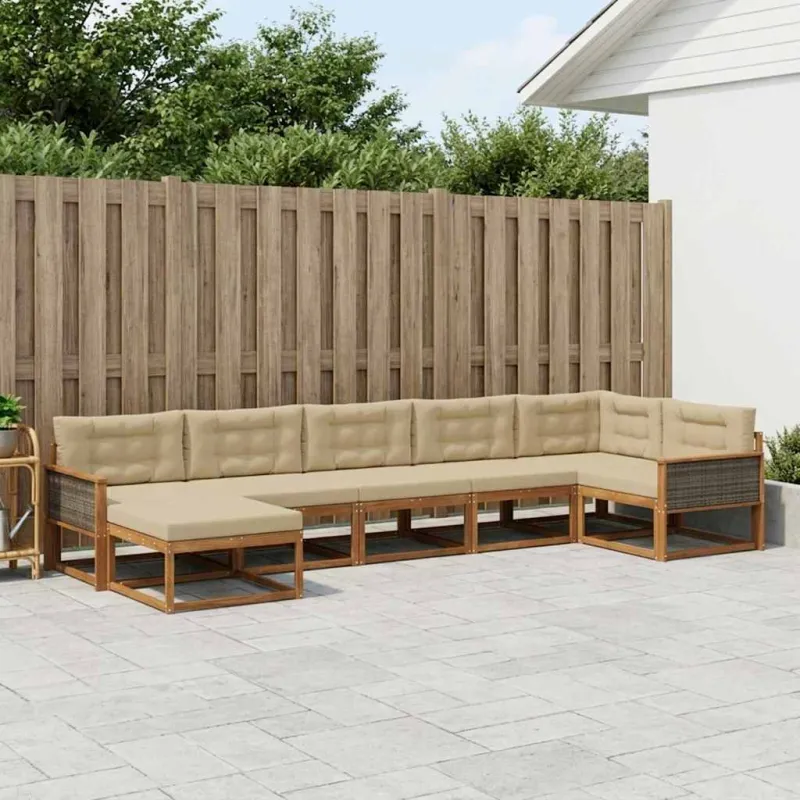Lauko sofos komplektas su pagalve 7 pcs Natūralus ir bežinis