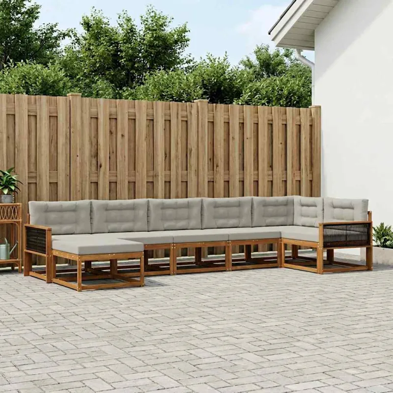 Lauko sofos komplektas 7 pcs Natūrali ir šviesiai pilka
