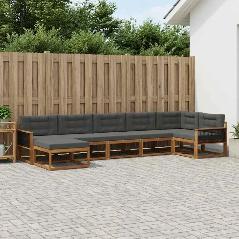 Lauko sofos komplektas su pagalve 7 pcs Natūralus ir antracitas