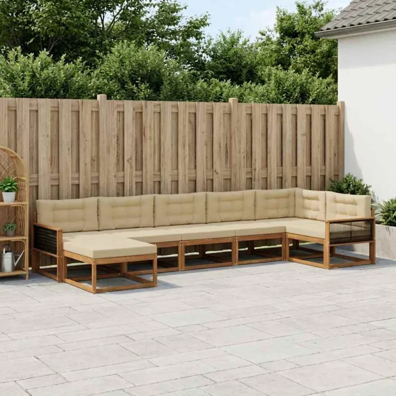 Lauko sofos komplektas su pagalve 7 pcs Natūralus ir bežinis