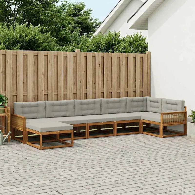 Lauko sofos komplektas 7 pcs Natūrali ir šviesiai pilka