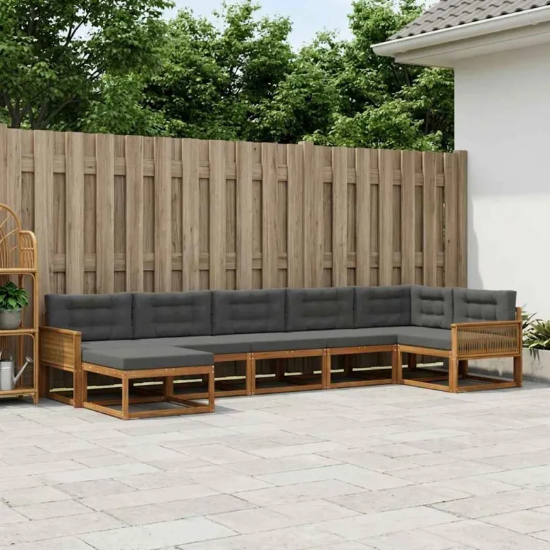 Lauko sofos komplektas su pagalve 7 pcs Natūralus ir antracitas