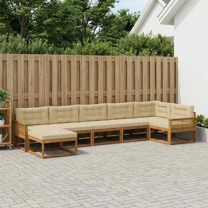 Lauko sofos komplektas su pagalve 7 pcs Natūralus ir bežinis