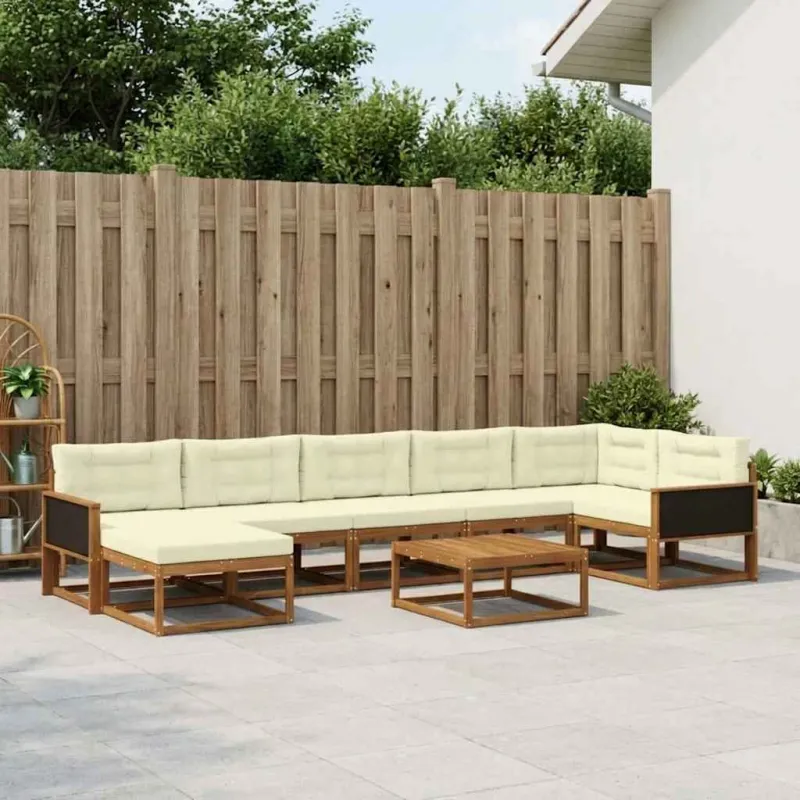 Lauko sofos komplektas su pagalve 8 pcs Natūralus ir grietinėlė