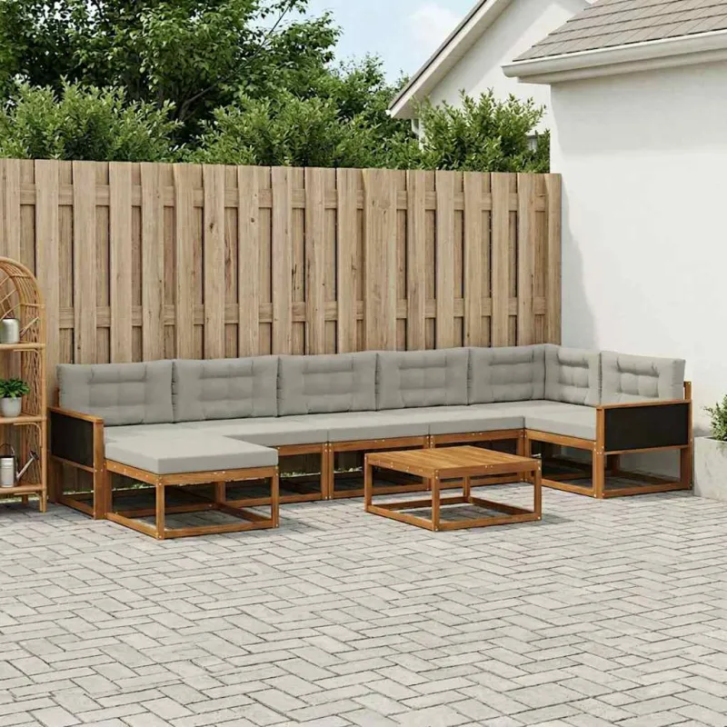 Lauko sofos komplektas 8 pcs Natūrali ir šviesiai pilka