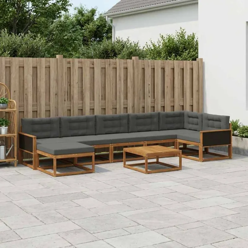 Lauko sofos komplektas su pagalve 8 pcs Natūralus ir antracitas