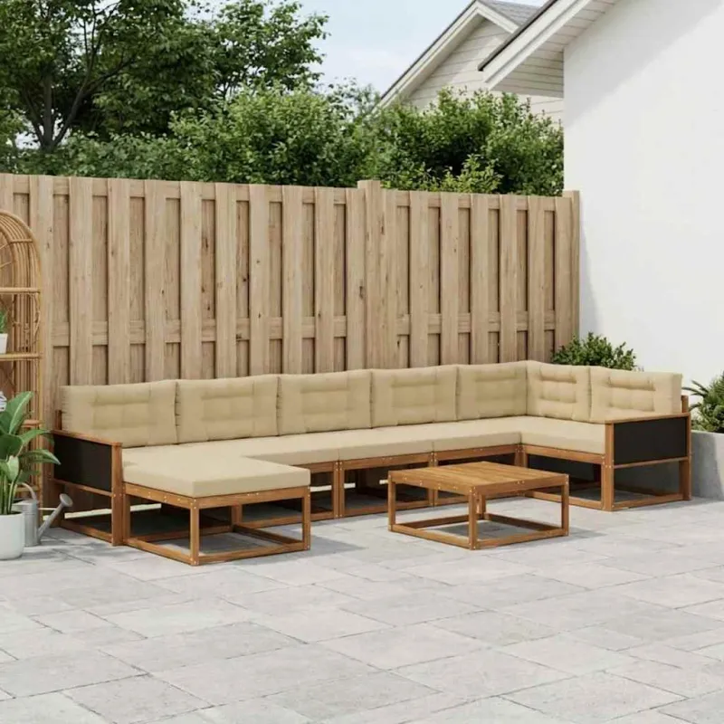 Lauko sofos komplektas su pagalve 8 pcs Natūralus ir bežinis
