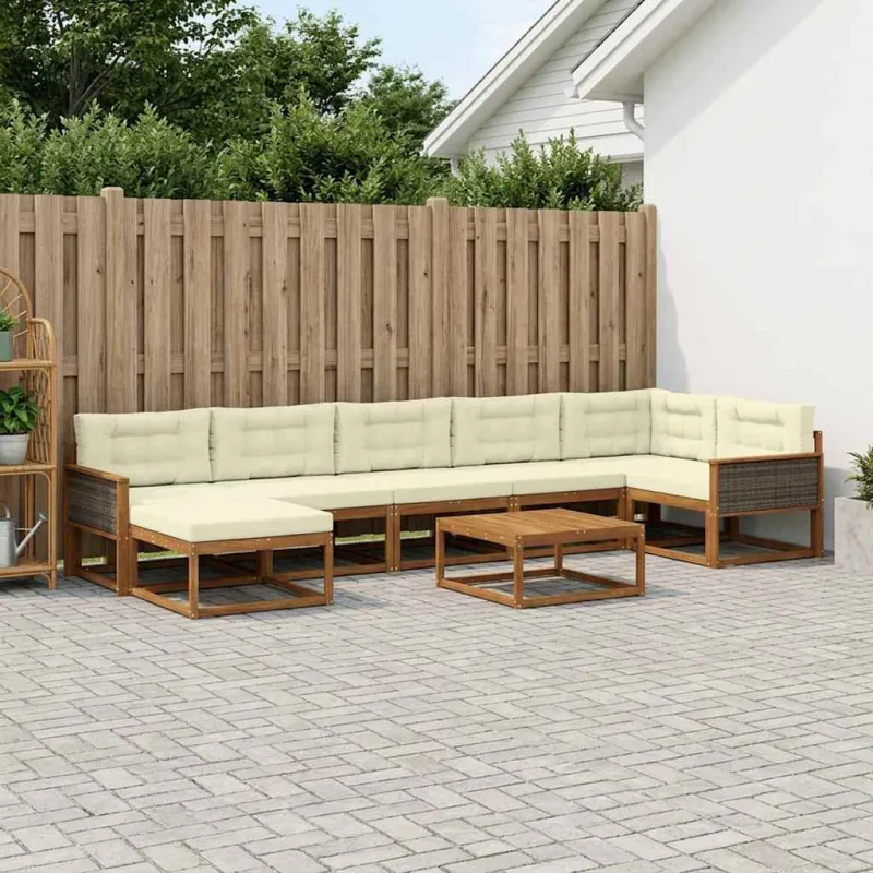 Lauko sofos komplektas su pagalve 8 pcs Natūralus ir grietinėlė