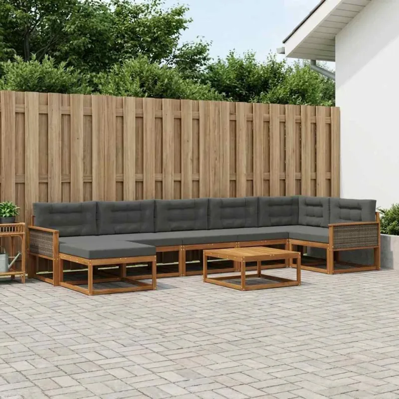 Lauko sofos komplektas su pagalve 8 pcs Natūralus ir antracitas