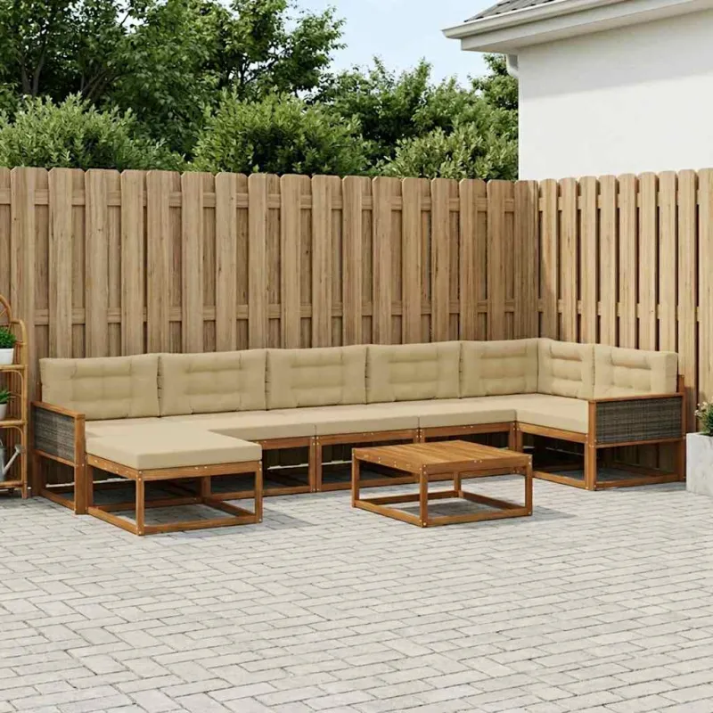 Lauko sofos komplektas su pagalve 8 pcs Natūralus ir bežinis