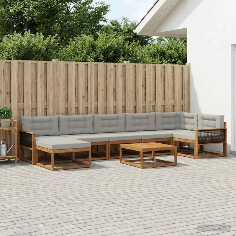 Lauko sofos komplektas 8 pcs Natūrali ir šviesiai pilka