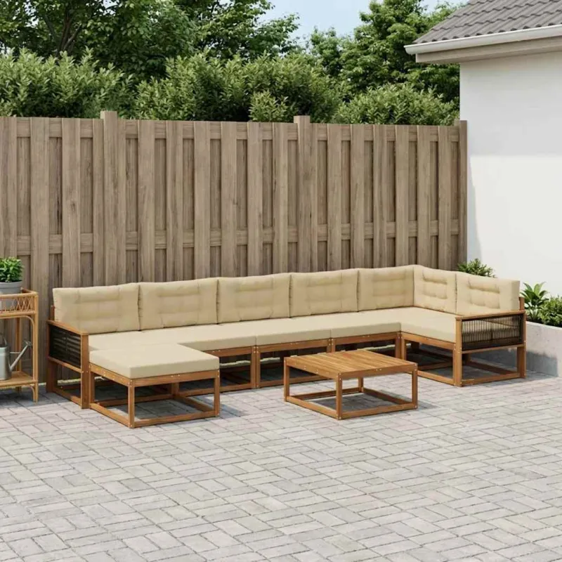 Lauko sofos komplektas su pagalve 8 pcs Natūralus ir bežinis