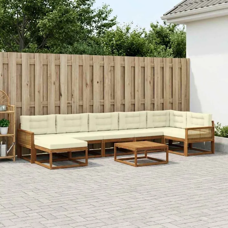 Lauko sofos komplektas su pagalve 8 pcs Natūralus ir grietinėlė