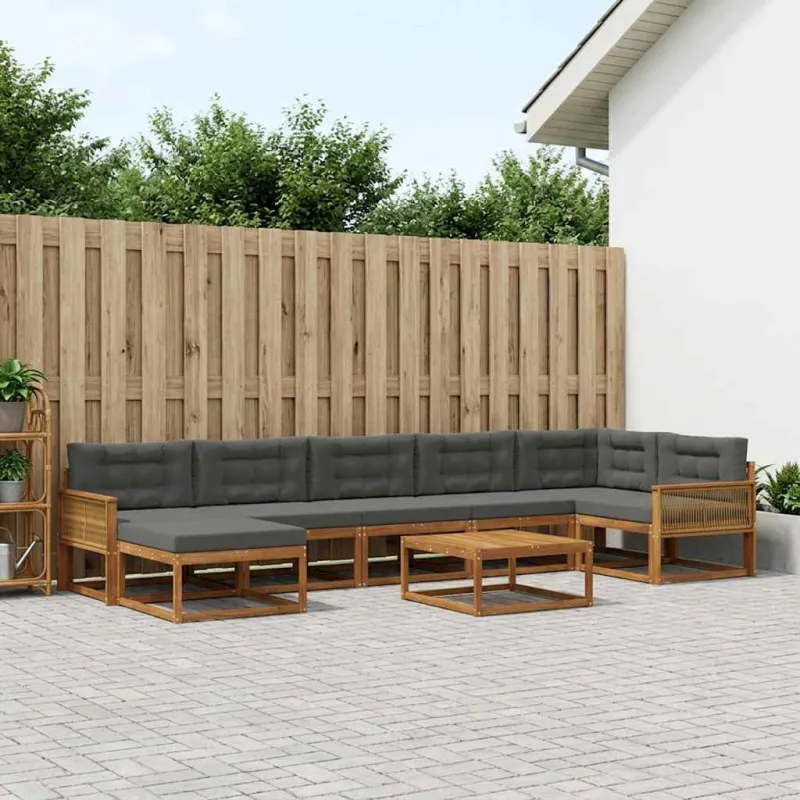 Lauko sofos komplektas su pagalve 8 pcs Natūralus ir antracitas
