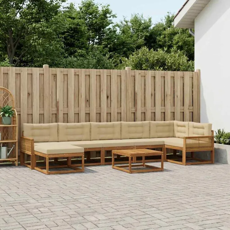 Lauko sofos komplektas su pagalve 8 pcs Natūralus ir bežinis