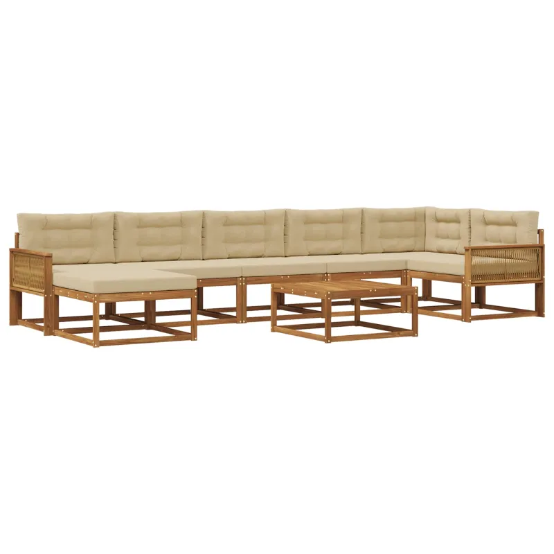 Lauko sofos komplektas su pagalve 8 pcs Natūralus ir bežinis