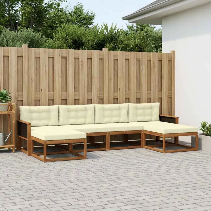 Lauko sofos komplektas su pagalve 6 pcs Natūralus ir grietinėlė