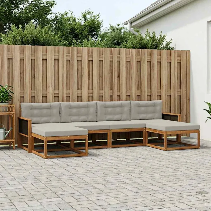 Lauko sofos komplektas 6 pcs Natūrali ir šviesiai pilka