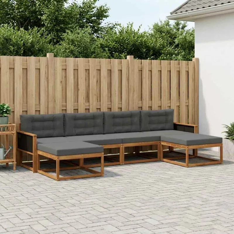 Lauko sofos komplektas su pagalve 6 pcs Natūralus ir antracitas