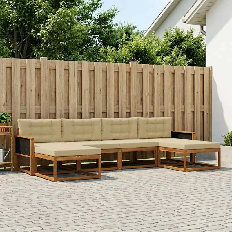 Lauko sofos komplektas su pagalve 6 pcs Natūralus ir bežinis