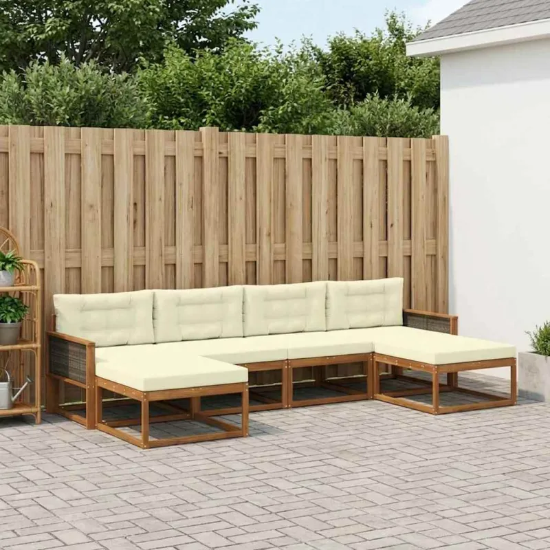 Lauko sofos komplektas su pagalve 6 pcs Natūralus ir grietinėlė
