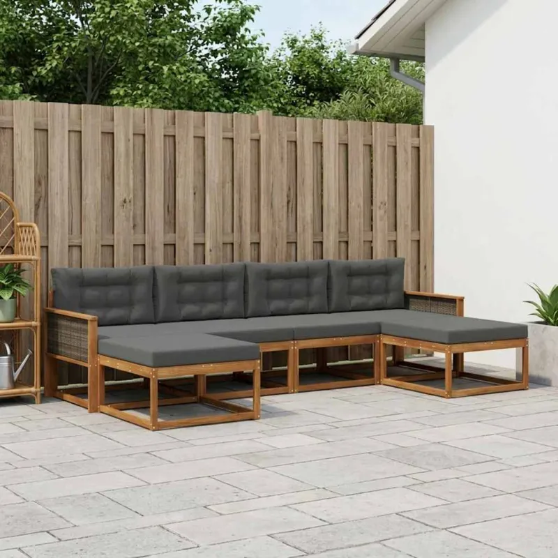 Lauko sofos komplektas su pagalve 6 pcs Natūralus ir antracitas