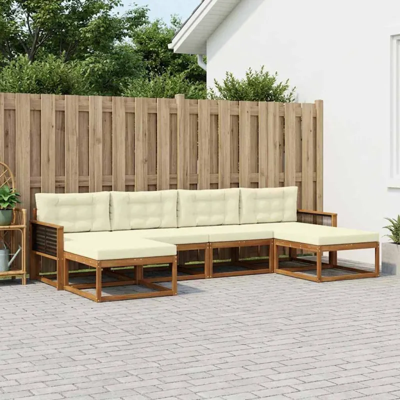 Lauko sofos komplektas su pagalve 6 pcs Natūralus ir grietinėlė