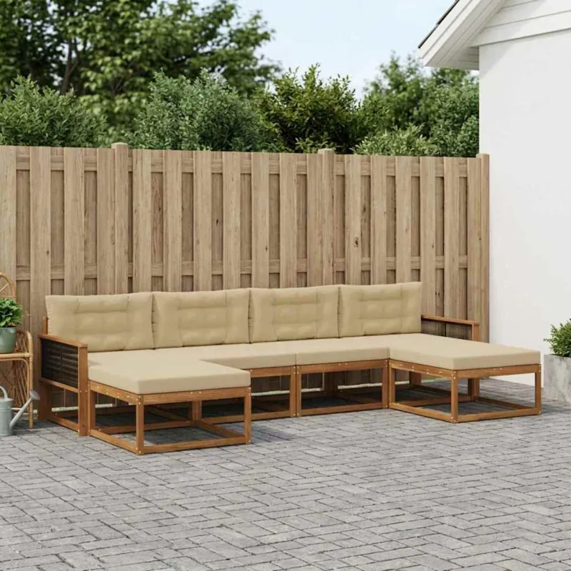 Lauko sofos komplektas su pagalve 6 pcs Natūralus ir bežinis