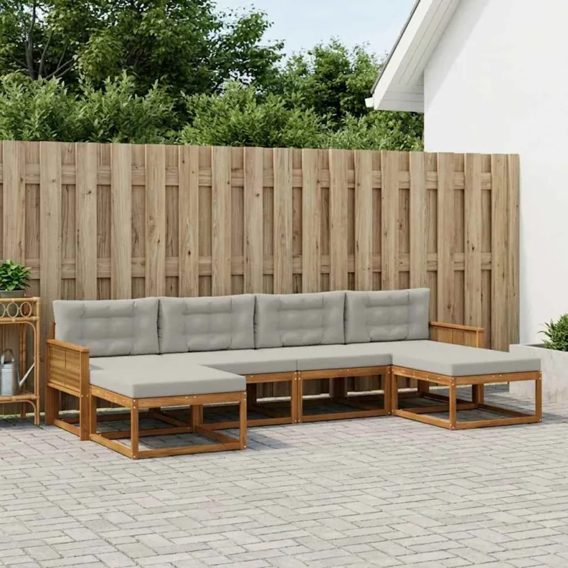 Lauko sofos komplektas 6 pcs Natūrali ir šviesiai pilka