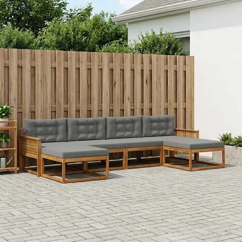 Lauko sofos komplektas su pagalve 6 pcs Natūralus ir antracitas