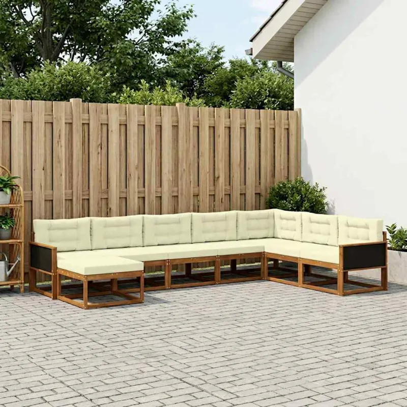 Lauko sofos komplektas su pagalve 8 pcs Natūralus ir grietinėlė