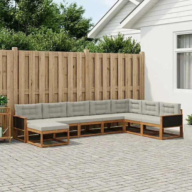 Lauko sofos komplektas 8 pcs Natūrali ir šviesiai pilka