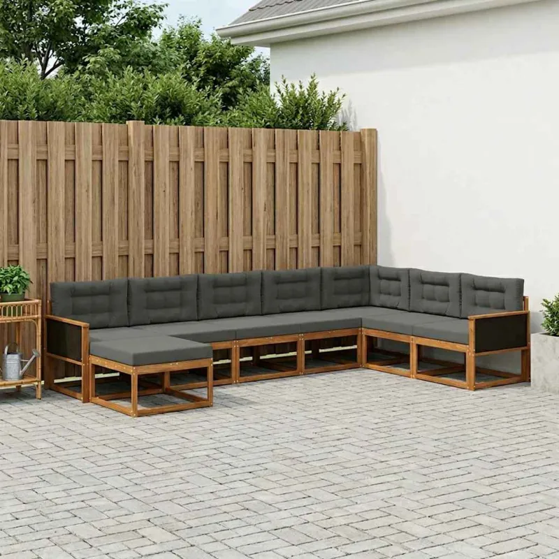 Lauko sofos komplektas su pagalve 8 pcs Natūralus ir antracitas