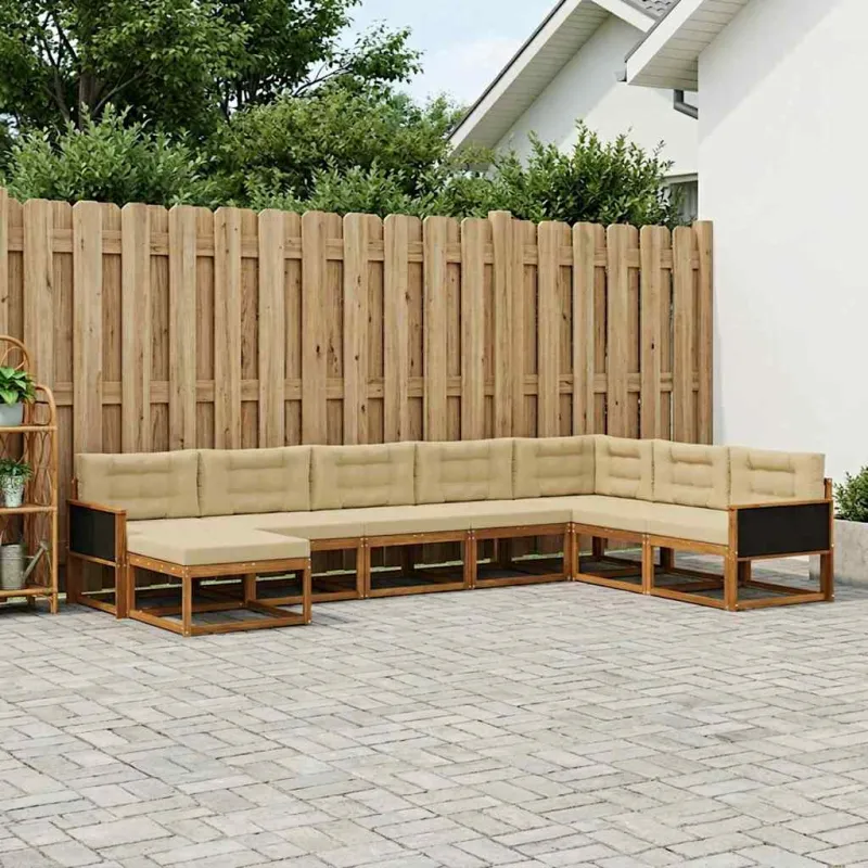 Lauko sofos komplektas su pagalve 8 pcs Natūralus ir bežinis