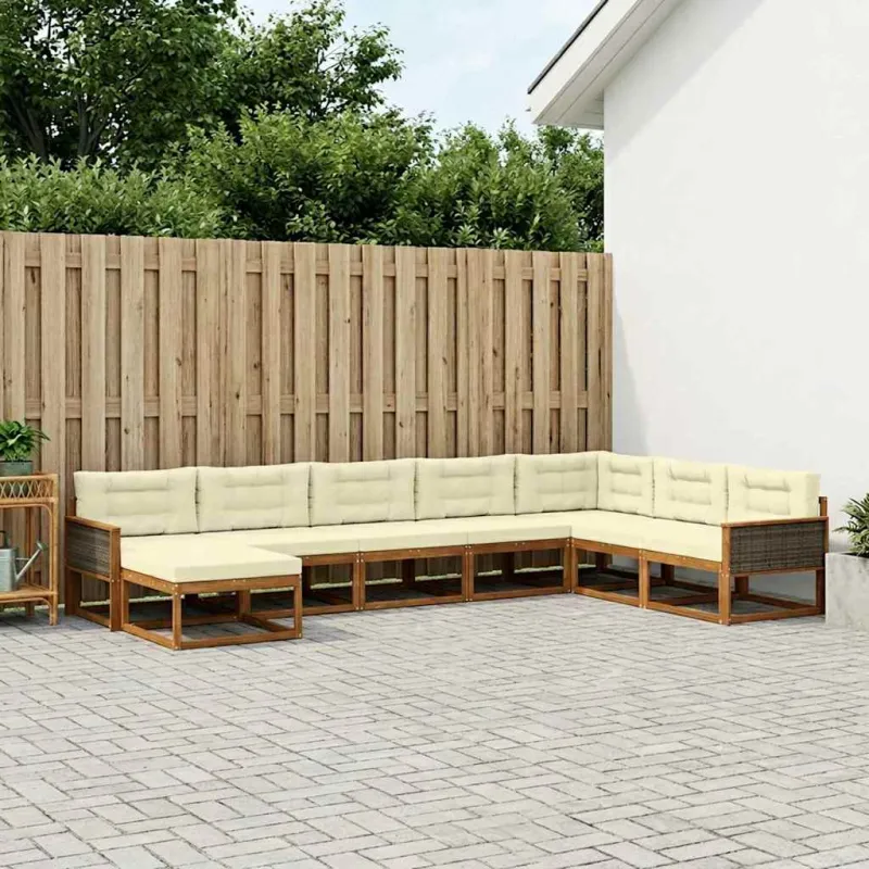 Lauko sofos komplektas su pagalve 8 pcs Natūralus ir grietinėlė