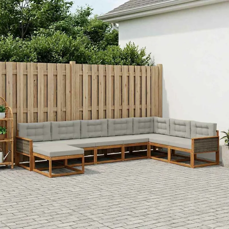 Lauko sofos komplektas 8 pcs Natūrali ir šviesiai pilka