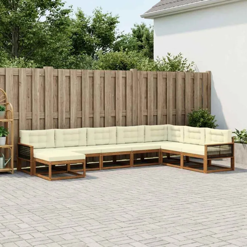 Lauko sofos komplektas su pagalve 8 pcs Natūralus ir grietinėlė