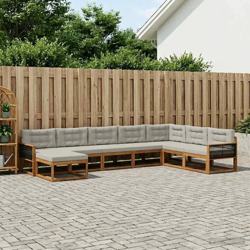 Lauko sofos komplektas 8 pcs Natūrali ir šviesiai pilka