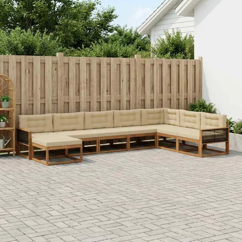 Lauko sofos komplektas su pagalve 8 pcs Natūralus ir bežinis