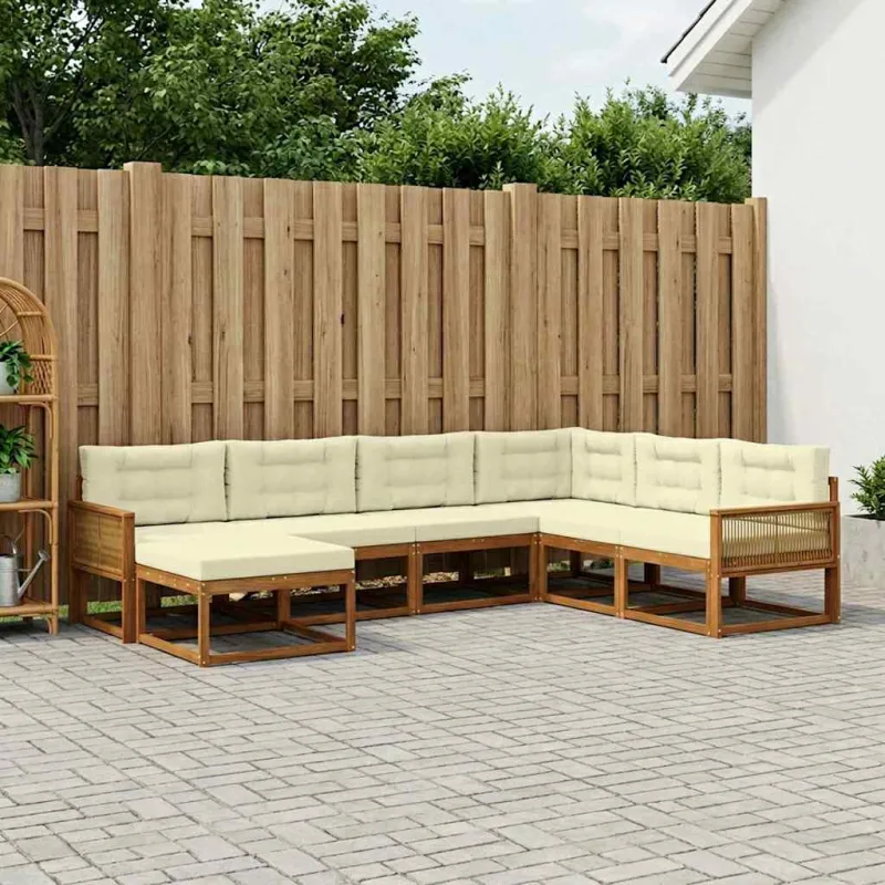 Lauko sofos komplektas su pagalve 8 pcs Natūralus ir grietinėlė