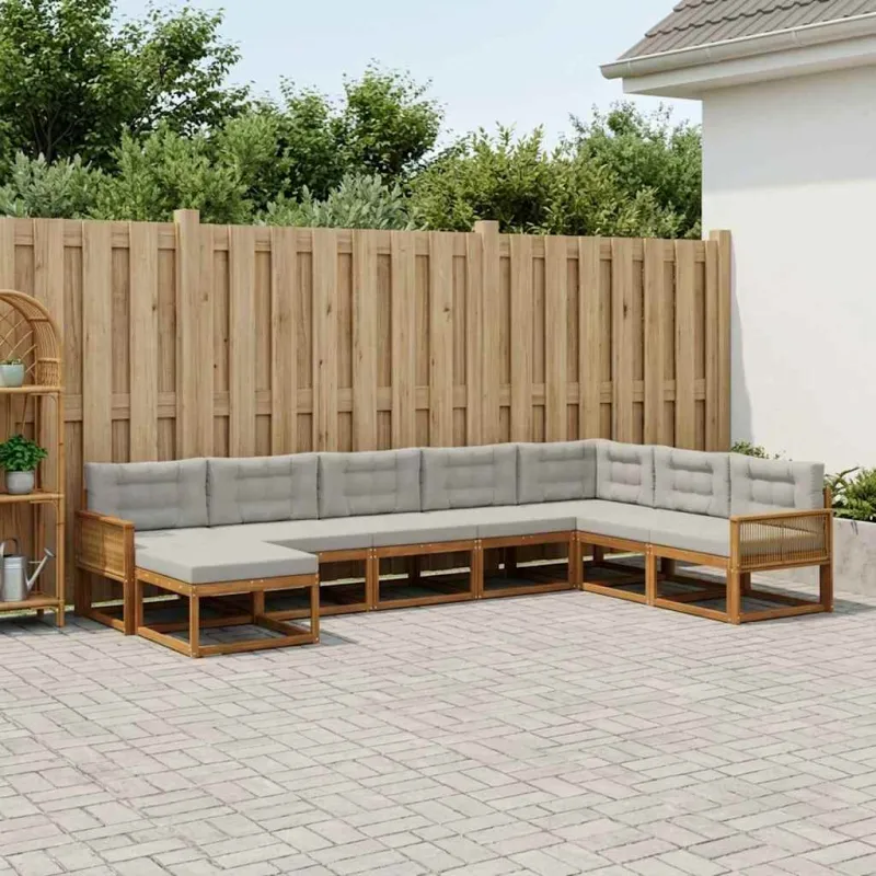 Lauko sofos komplektas 8 pcs Natūrali ir šviesiai pilka