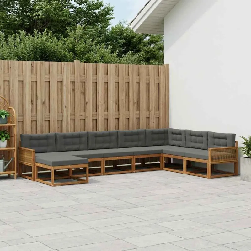 Lauko sofos komplektas su pagalve 8 pcs Natūralus ir antracitas