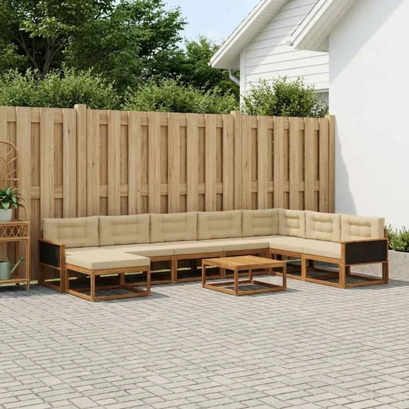 Lauko sofos komplektas su pagalve 9 pcs Natūralus ir bežinis