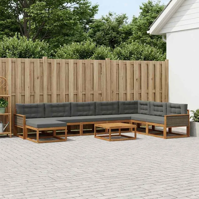 Lauko sofos komplektas su pagalve 9 pcs Natūralus ir antracitas
