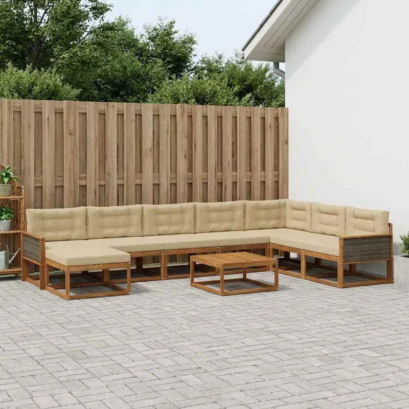 Lauko sofos komplektas su pagalve 9 pcs Natūralus ir bežinis