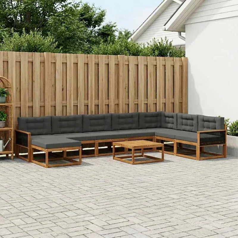 Lauko sofos komplektas su pagalve 9 pcs Natūralus ir antracitas