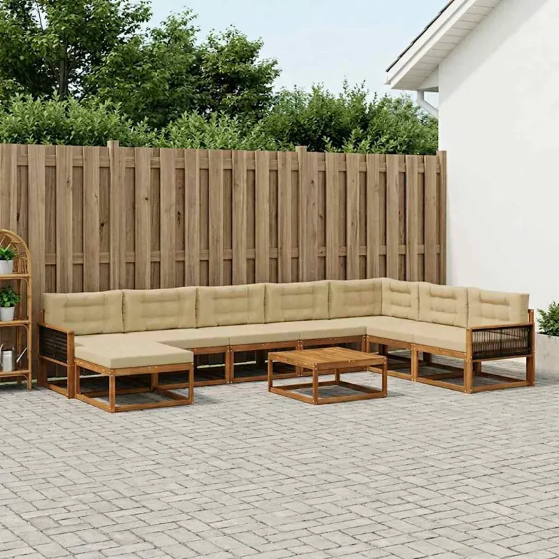 Lauko sofos komplektas su pagalve 9 pcs Natūralus ir bežinis