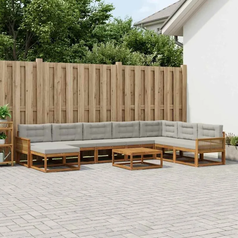 Lauko sofos komplektas 9 pcs Natūrali ir šviesiai pilka